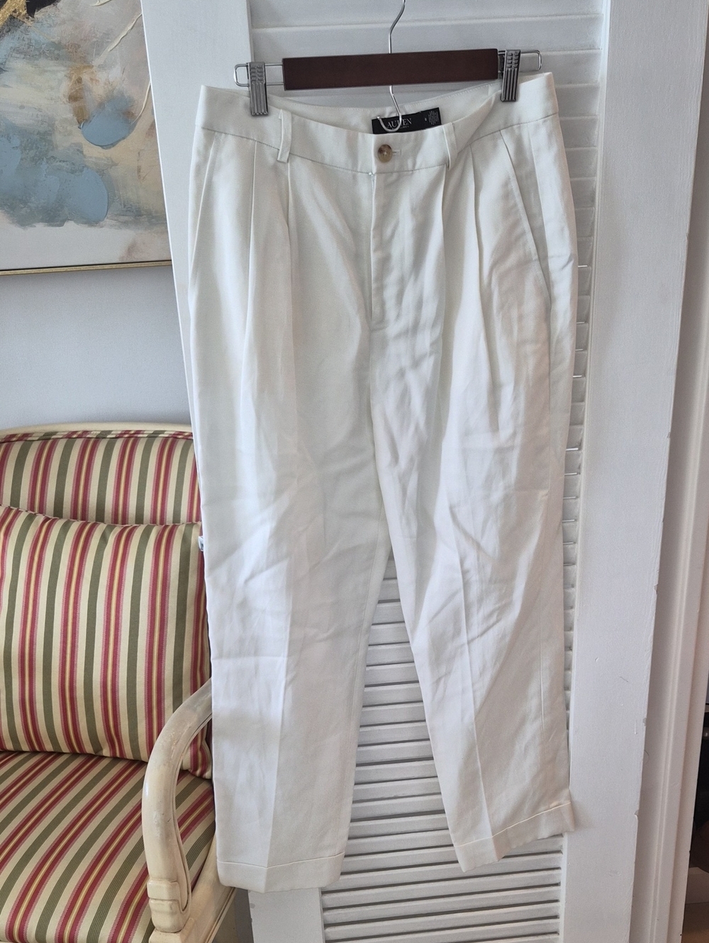 Ralph Lauren White Pleated Chinos